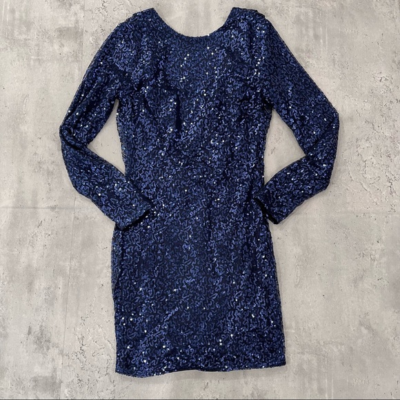 ASOS | Dresses | Navy Blue Club L Asos Cowl Back Sequin Long Sleeve Mini  Dress | Poshmark